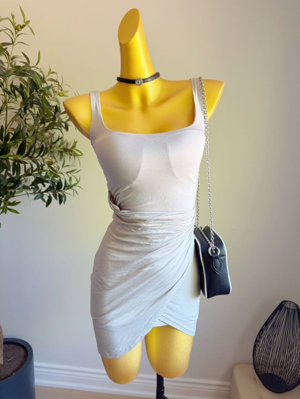 Light Gray Ruched Bodycon Mini Dress Built In Bra Small